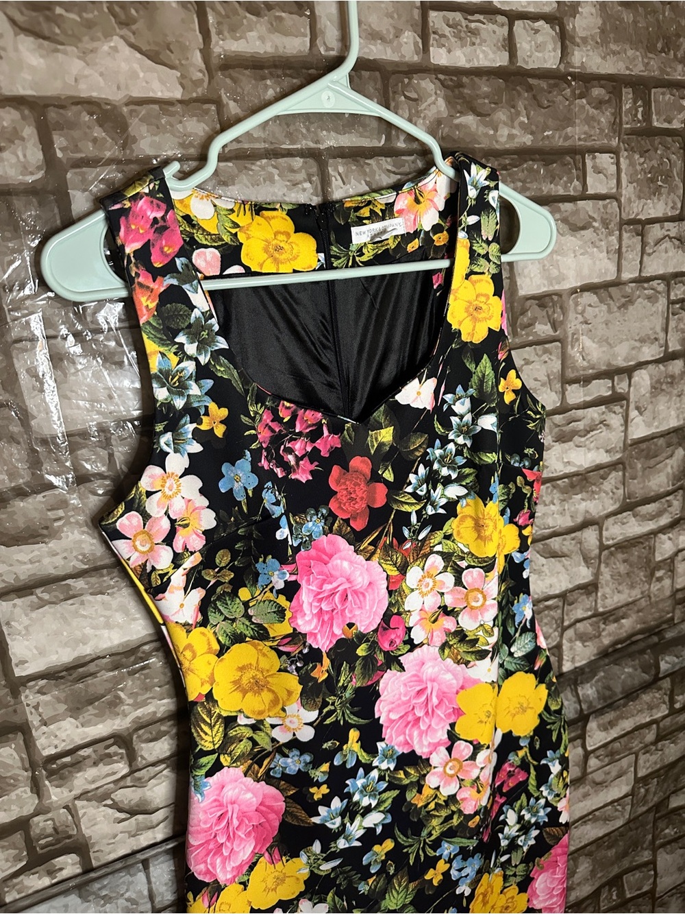 New York & Company Black Floral Midi Dress with Multi Colored Blooms Size Small - Picture 7 of 8
